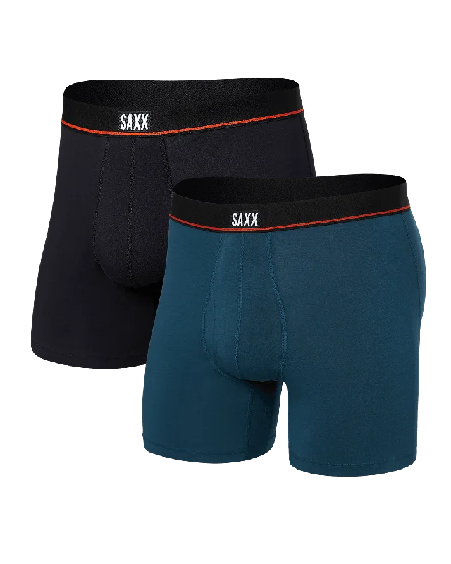 Closeout Saxx Men's Non-Stop Stretch Cotton Boxer Brief Fly 2 Pack - Hurricane/Black