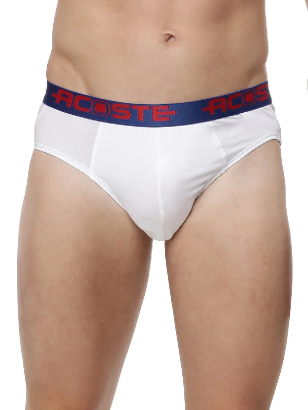 Time-Limited Offer Soft Combed Rib White Outer Elastic Brief Acoste 1015 (2PCs Pack)