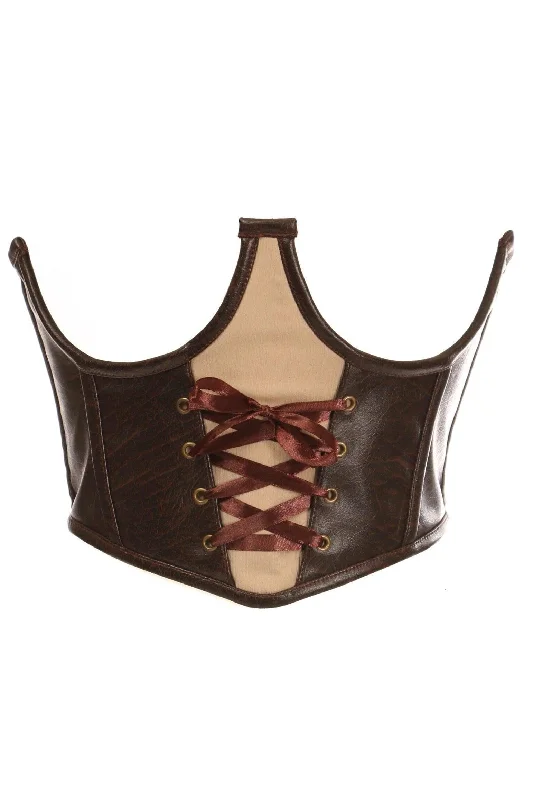 Early Access Top Drawer Faux Leather Steel Boned Lace-Up Open Cup Waist Cincher