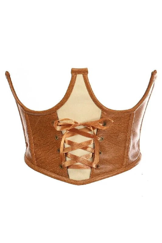 Discount Deals Top Drawer Faux Leather Steel Boned Lace-Up Open Cup Waist Cincher