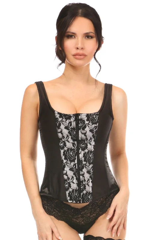 Super Deal Top Drawer White Satin w/Black Lace Overlay Steel Boned Corset w/Straps