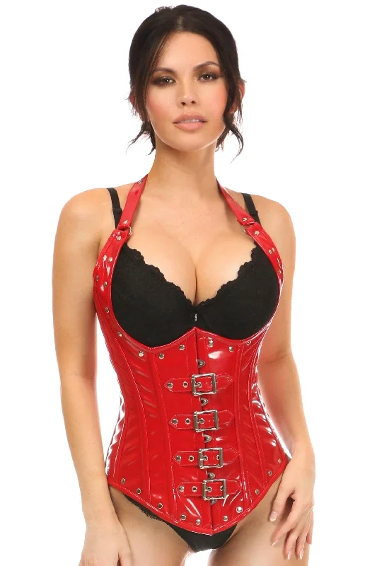 Overstock Top Drawer Steel Boned Red Patent PVC Vinyl Underbust Corset Top