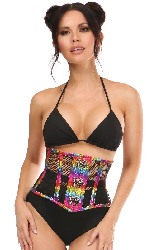 Bargain Bin Top Drawer Rainbow Glitter PVC Steel Boned Mini Cincher w/Clasps