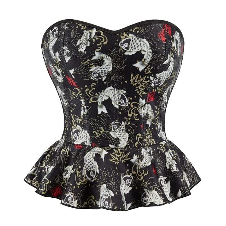 Members Only Women's Gothic Koi Fish Printed Ruffled Overbust Corset