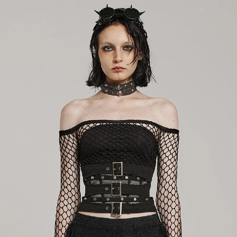 Act Now Women's Punk Buckles Mesh Underbust Corsets