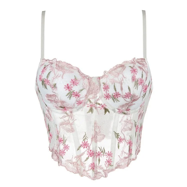 Great Bargains Women's Vintage Floral Embroidered Mesh Overbust Corset