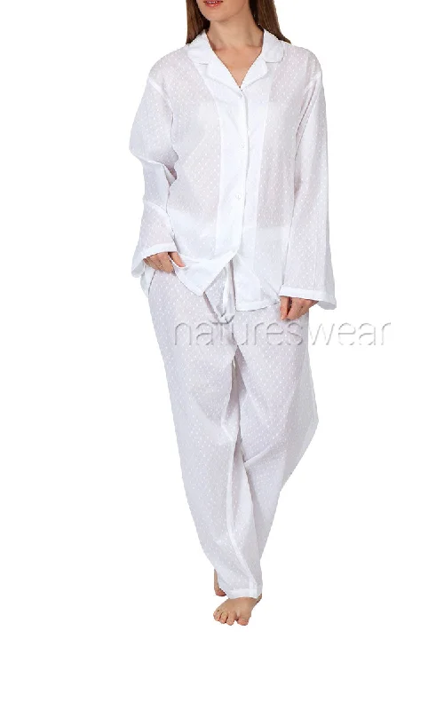 Arabella 100% Cotton Pyjama with Long Sleeve in White Hailspot MD-751HS