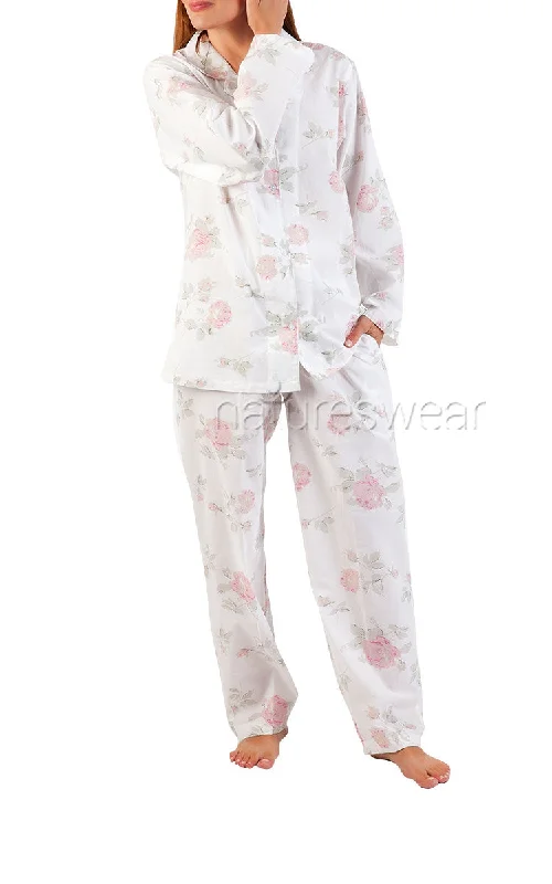 Arabella 100% Cotton Pyjama with Long Sleeve in White and Rose Floral MD-751F1 REDUCED