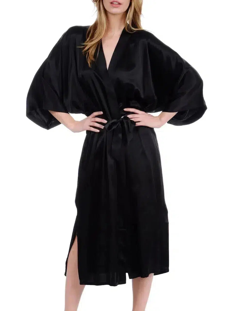 Black Classic Silk Kimono Robe