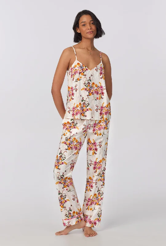 Chalet Floral Cami Tank Woven Cotton Poplin Long PJ Set