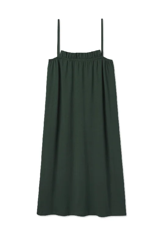 Pima Ruffle Midi Nightgown in Conifer