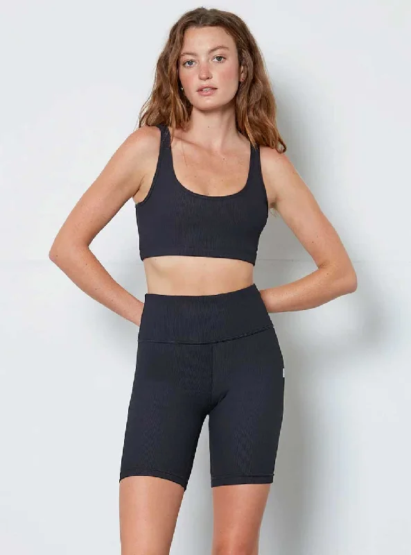 Deep Savings Cream Yoga Women's Scarlett Ribbed Sports Bra - Black
