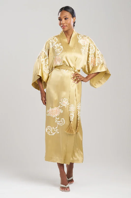 Key Essentials Embroidered Floral Scroll Tassel Silk Robe