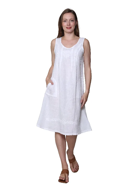 Linen Sleeveless Embroidered Dress