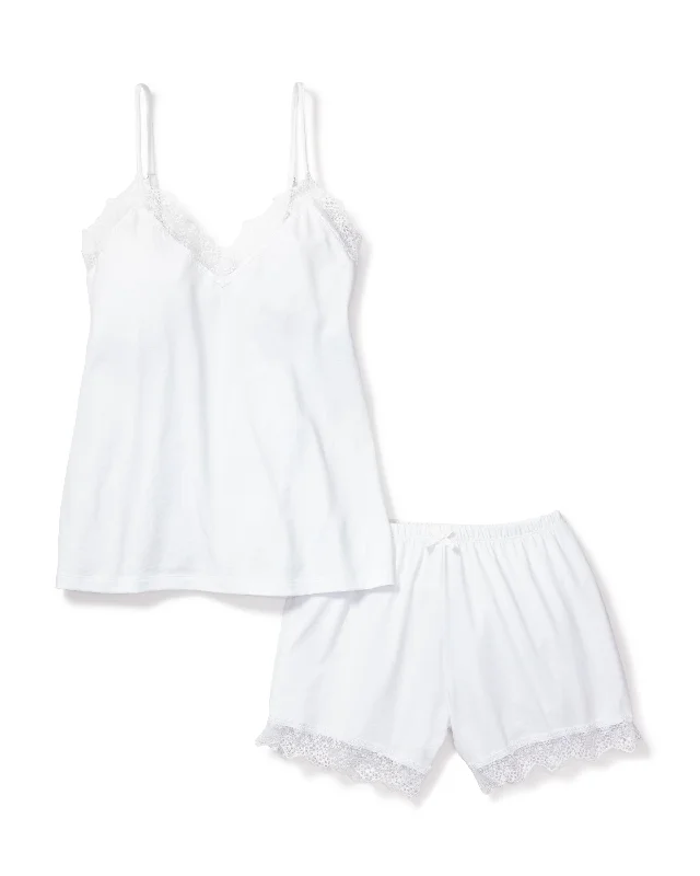 Women's Pima Cami Short Set with Lace in White