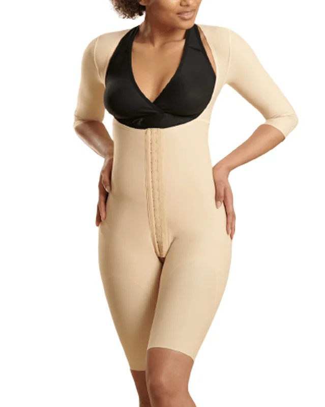 Weekend Discounts to Enjoy Marena Reinforced Bodysuit with Sleeves and Layered Panels - Short Length