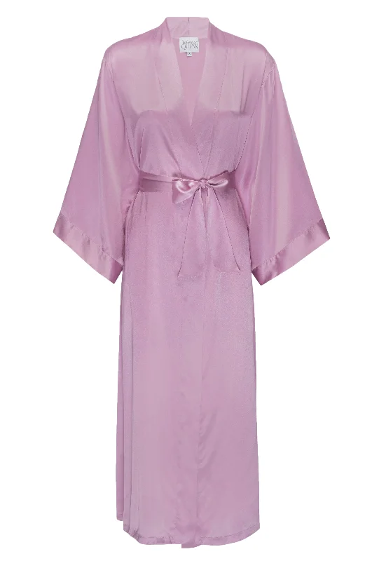 Silk Charmeuse Long Silk Robe: Orchid Pink