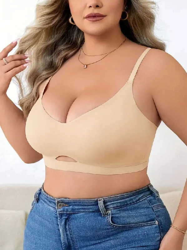 Hurry Up Plus Size Simple Seamless Hollow Out Wireless Bra Cornsilk