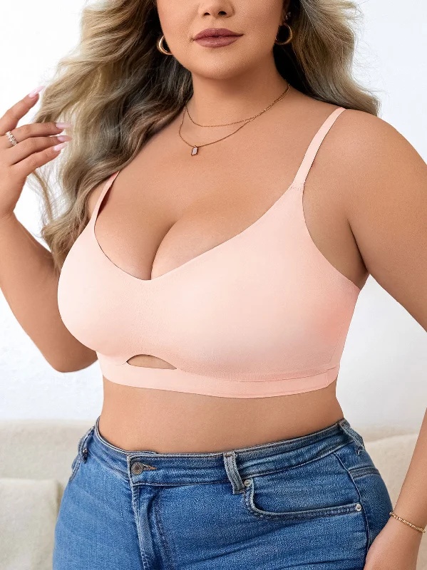Huge Savings Plus Size Simple Seamless Hollow Out Wireless Bra Pink