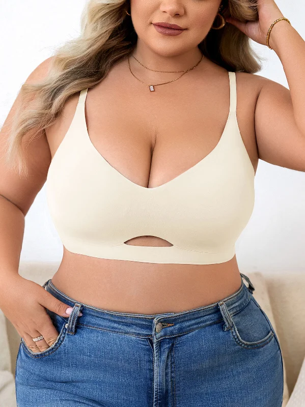 Flash Sale Plus Size Simple Seamless Hollow Out Wireless Bra White