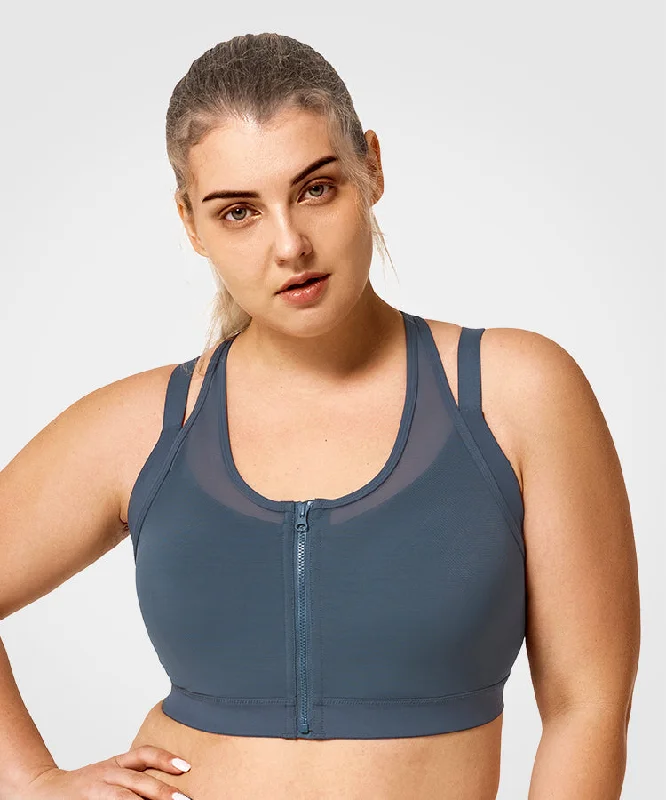 Limited Time Discount Power Zip Front Mesh Padded Running Bra | Women's High Support Sports Bra (Plus Size)