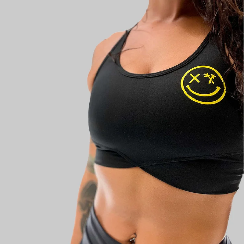 Markdown Madness Salty Savage Ladies “Spliced Smile” V Cut Sports Bra | Yellow