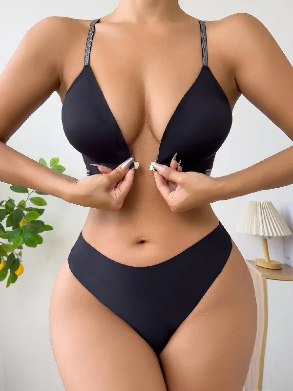 New Arrival Sexy Front Closure Seamless Breathable Bra Thong Set