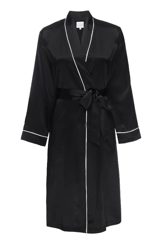 Silk Charmeuse "Boyfriend" Robe: Black