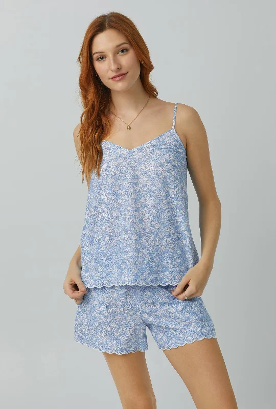 Something Blue Scallop Cami Woven Cotton Silk Shorty PJ Set