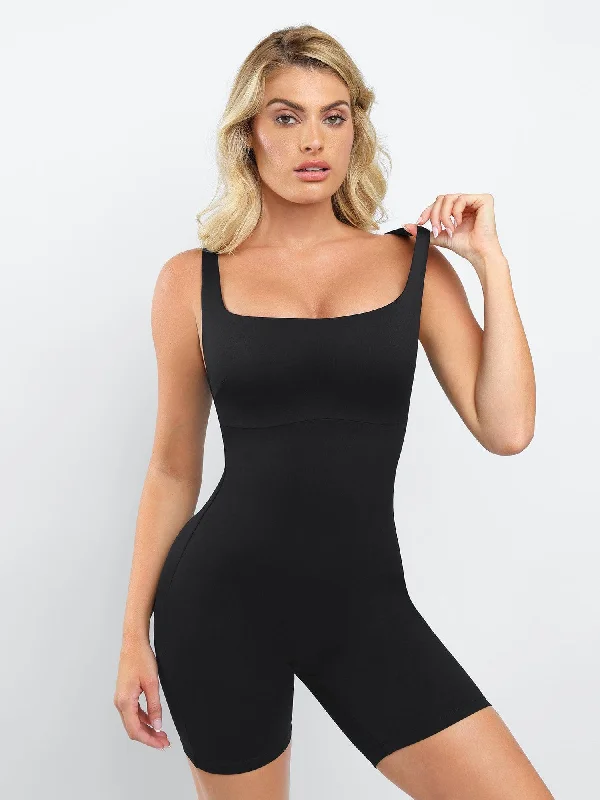 Weekend Price Cuts Galore Shapewear Square Neck Slimming Mid-Thigh Workout Romper