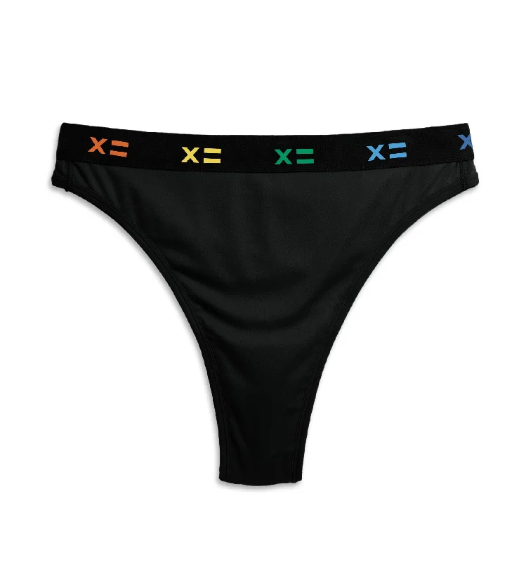 Major Savings Tucking High Leg Thong - Black X= Rainbow