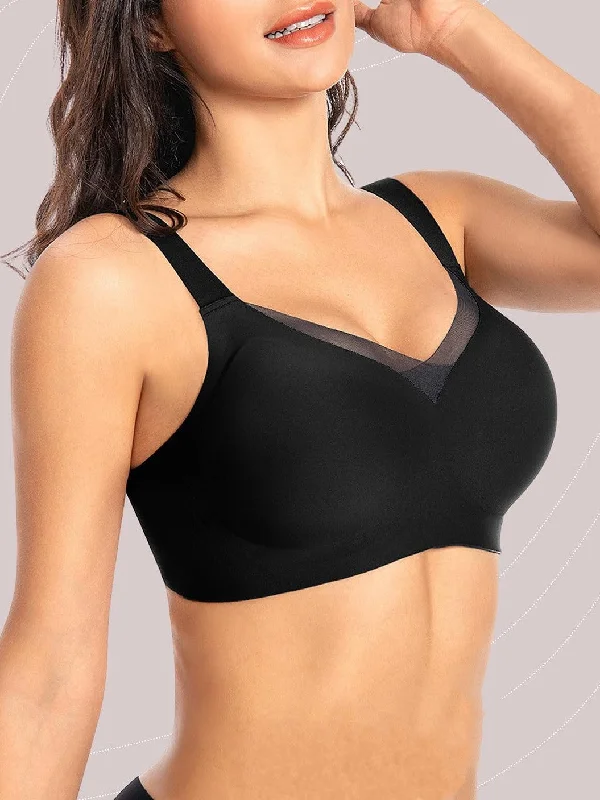 Special Savings V-neck Seamless Comfort Everyday T-Shirt Wireless Bra Black