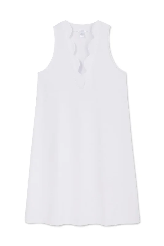 Pima Scallop Tank Gown in White