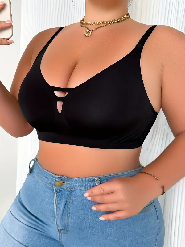 Epic Value Women's Plus Size Simple Seamless Cut-out Wireless Bra Black