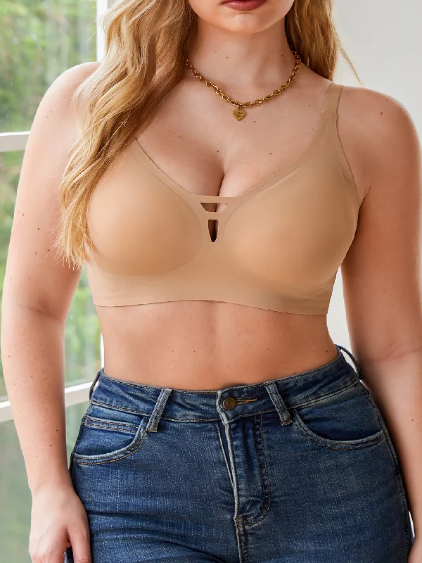Exclusive Deal Women's Plus Size Simple Seamless Cut-out Wireless Bra Khaki