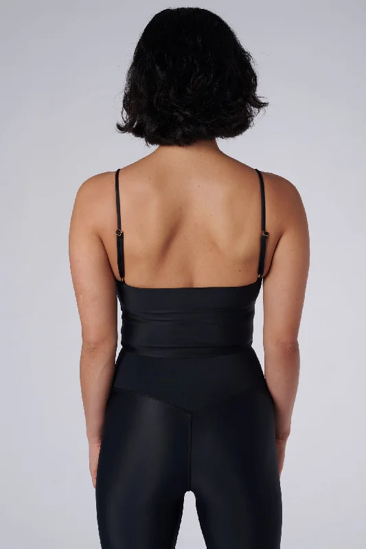 Price Blitz Zuli Thin Strap Crop Top | Recycled Nylon | Black