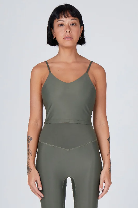 Discount Extravaganza Zuli Thin Strap Crop Top | Recycled Nylon | Olive