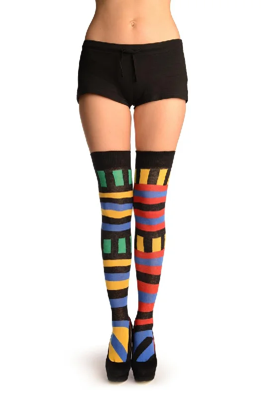 Asymmetrical With Horizontal And Vertical Stripes Over The Knee Socks