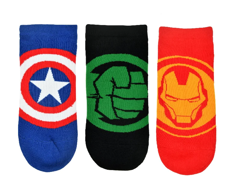 Balenzia X Marvel Iron Man,Captain America & Hulk Logo Ankle Length Socks for Men-(Pack of 3 Pairs/1U)(Free Size)Blue,Red,Green