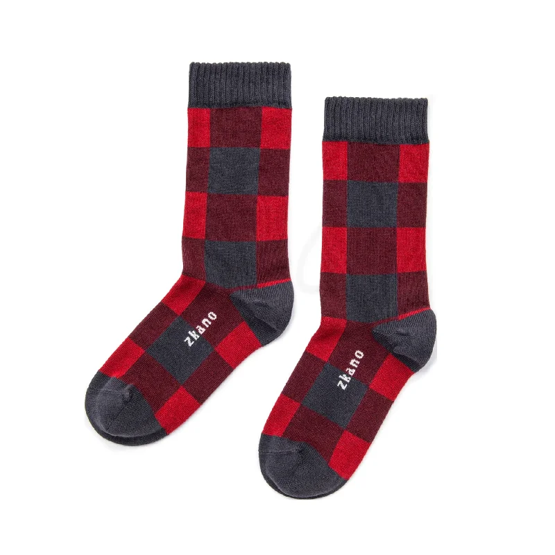 Buffalo Check - Organic Cotton Crew Socks - Garnet