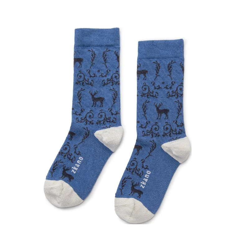 Deer Toile - Organic Cotton Crew Socks - Cornflower