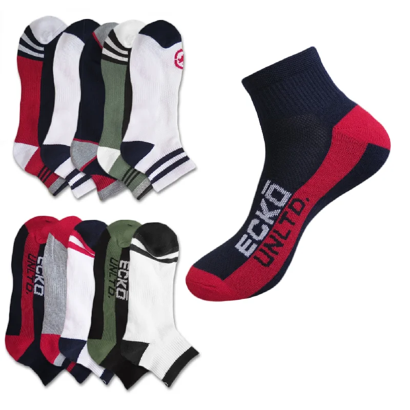 ECKO UNLTD Men's No-Show 1/2 Ankle or Quarter Cushion Socks 6 Pairs Random Colors