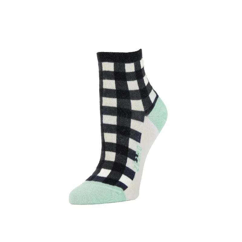 Gingham- Organic Cotton Anklet Socks - Black