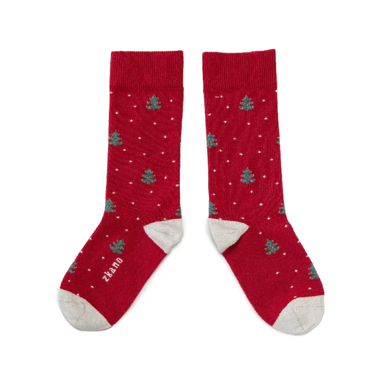 O Christmas Tree - Organic Cotton Crew Socks - Garnet