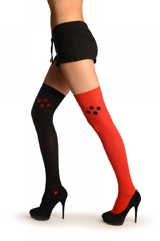 One Red & One Black With Reversed Tiles & Heels Over The Knee Socks