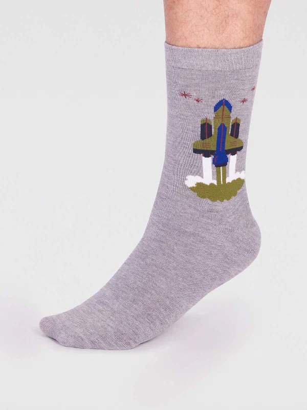 Onyx Organic Cotton Rocket Socks - Grey Marle