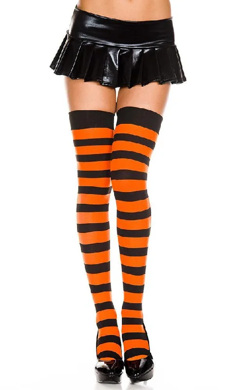 Opaque Wide Stripe [Black/Orange] | THIGH HIGH