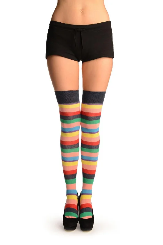 Rainbow Stripes With Purple Over The Knee Socks