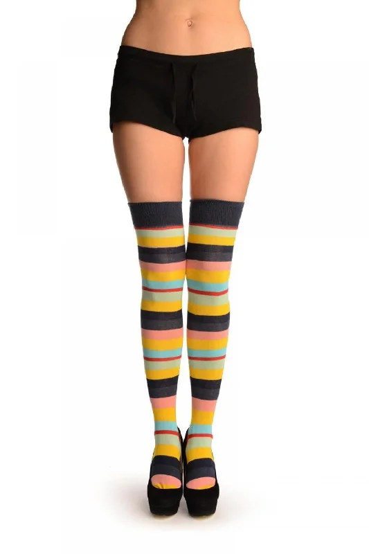 Rainbow Stripes With Red Over The Knee Socks