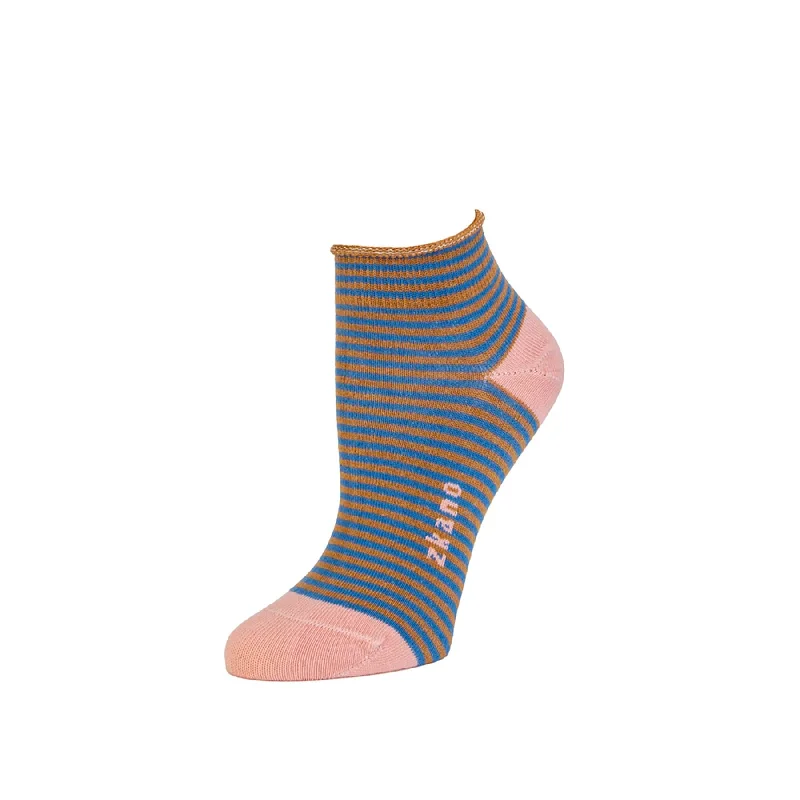 Rosette - Striped Organic Cotton Anklet Socks - Sienna